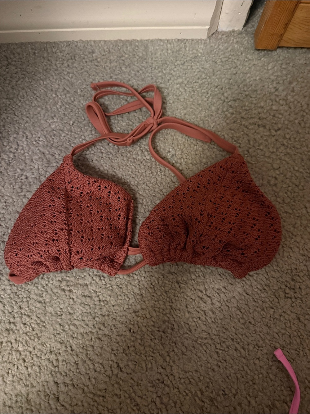 Hollister Rust Pink Crochet Halter Bikini Top